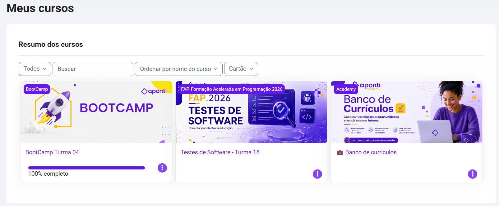 Painel de Meus Cursos